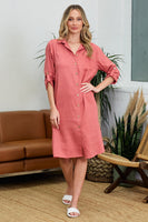 Rolled Up Tab Button Down Woven Shirt Dress