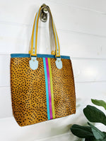 Harmony Colorful Striped Real Leather Tote Bag Purse