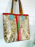 Harmony Colorful Striped Real Leather Tote Bag Purse