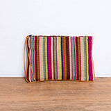 Handwoven Cosmetic With Leather Detail Purse: Amber