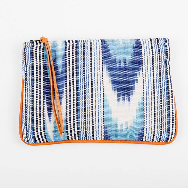 Handwoven Cosmetic With Leather Purse: Blue