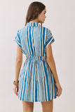 CD06834-Blue Stripe Button Down Shirt Mini Dress