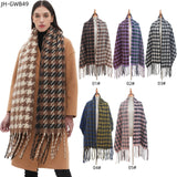Soft Two Tone Houndstooth Chunky Fleece Oblong Tassel Scarf