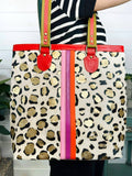 Harmony Colorful Striped Real Leather Tote Bag Purse