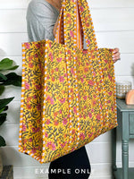 Cotton Quilted Block Print Tote Bag - Plum Ikat Tie Dye