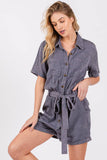 MINEREAL WASHED TIE WAIST OVERALL ROMPER