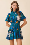 CD06144-Abstract Print Fit and Flare Mini Shirt Dress