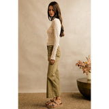 FLORAL STRETCH LACE LAYERED LONG SLEEVES KNIT TOP