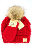 C.C Baby Solid Ribbed Pom Beanie and Mitten Glove