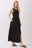 Solid Sleeveless Midi Dress with Front Slit - VD40755