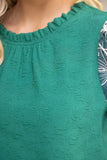 36723 Floral Embroidered Lace Puff Sleeve Solid Textured Top
