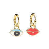 Hoop Earrings - Eye/Lips - Gold Statement Jewelry