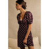 SATIN POLKA DOT LACE TRIM SHORT SLEEVES MINI DRESS