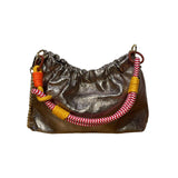 IRIDESCENT PLEATED LEATHER SHOULDER BAG