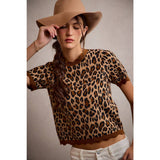 LEOPARD PRINT SHORT SLEEVES SCALLOP RIB KNIT