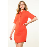 Short Sleeve Collared Button Dress