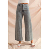 WASHED STRIPE DENIM FRAYED HEM PANTS