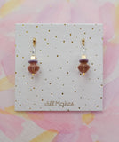 Pink and gold beaded dangle earrings