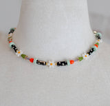 Black and white polka dot flower necklace