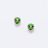 14K Gold Plated Enamel Alien Stud Earrings