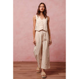 FLORAL EYELET EMBROIDERED WIDE LEG PANTS