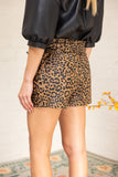 35999 Ruffled Self Tie Waist Animal Print Faux Leather Short