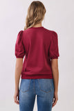 Crew Neck Short Puff Sleeves Knit Top