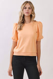 Crew Neck Short Puff Sleeves Knit Top