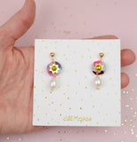 Handpainted Pearl Drop Rhinestone Earrings