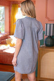 36144 Smocked V-Neck Denim Mini Dress