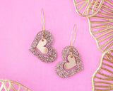 Valentines Earrings Rose Gold Tilted Double Heart Hoops