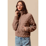 TRIANGLE QUILTED ZIP UP NECK TOP WITH POCKET