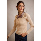 SCALLOP EDGE COLLARED BUTTON DOWN KNIT TOP