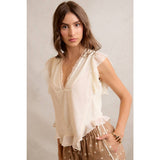 LACE TRIM RUFFLED BLOUSE TOP