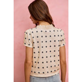 POLK-A-DOT KNIT LACE TRIM ON NECKLINE SHORT TOP