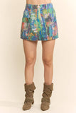 DP60159-PRINTED DENIM SKORT