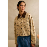 HORSE PRINT CORDUROY COLLAR JACKET