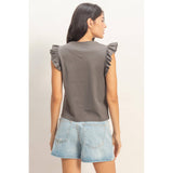 Ruffle Cap Sleeve Crew Neck Top