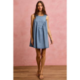 DENIM RUCHED SLEEVELESS DRESS