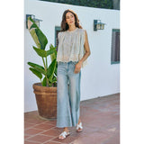WIDE LEG FLARE DENIM JEANS WITH SIDE  BRAIDS