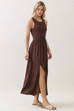Solid Sleeveless Midi Dress with Front Slit - VD40755