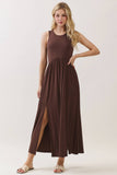 Solid Sleeveless Midi Dress with Front Slit - VD40755