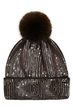 C.C All Over Clear Sequin Pom Beanie: Black