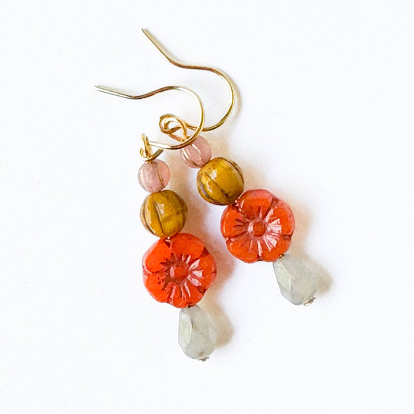 Beaded Flower Earrings, Botanical Earrings, Fall Winter 24