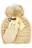 C.C Baby Solid Ribbed Pom Beanie and Mitten Glove