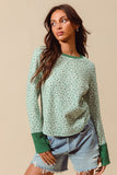 Thermal Floral Knit Top With Contrast Cuffs-- 2colors