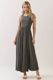 Solid Sleeveless Midi Dress with Front Slit - VD40755