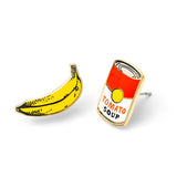Pop Art Banana and Soup Earrings - Gold Museum Artsy Studs