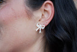 Bow Studs - White Shimmer // Christmas, Holiday, Jewelry, Earrings