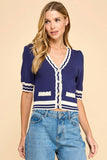 CW2568-Short Sleeve Scalloped Neckline Knit Cardigan